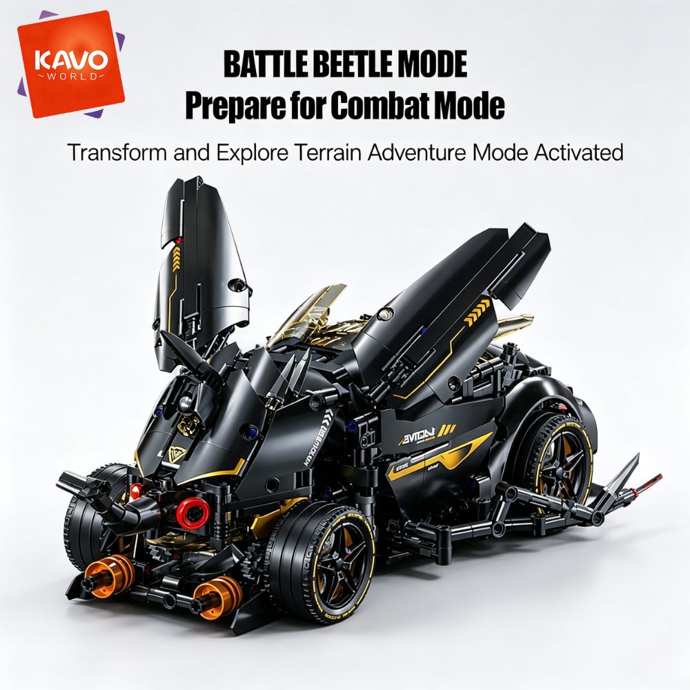 Stem Robotics Kit - KAVOWORLD 1248-teiliges MOC-Set, schwarzes Rennauto, Bausteine,